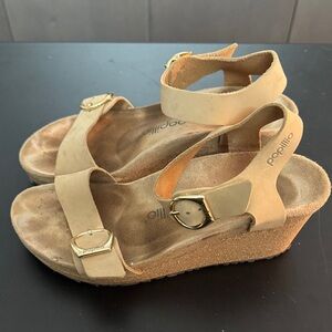 Papillio Nude Suede Cork Wedge Sandals with Gold Buckles